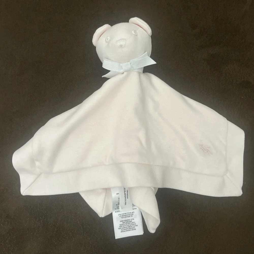 Polo Ralph Lauren Pink Teddy Bear Lovey Baby Blanket Security 11x11